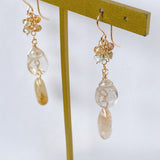 golden rutilated quartz and zircon earrings