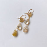 golden rutilated quartz and zircon earrings