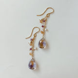 アメトリンと小粒天然石のロングピアス