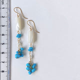 スリーピングビューティーターコイズとホワイトシェル、淡水パールのピアス