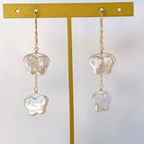 Butterfly pearl double earrings 