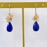 Lapis lazuli and golden rutilated quartz bouquet earrings