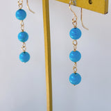 スリーピングビューティーターコイズの丸玉三連ピアス