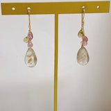 ゴールデンルチルクォーツとトルマリンのピアス