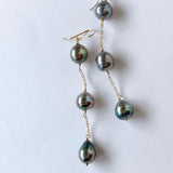 Three long South Sea pearl earrings 