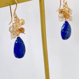 Lapis lazuli and golden rutilated quartz bouquet earrings