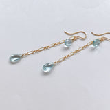 アクアマリンのダブルロングピアス