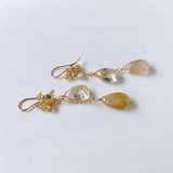 golden rutilated quartz and zircon earrings