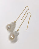 オイスターバロックパールの一粒フックチェーンピアス