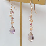 アメトリンと小粒天然石のロングピアス