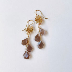 Chocolate moonstone and natural zircon earrings