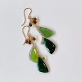 Green earrings with malachite, serpentine and petrol tourmaline