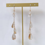 Golden rutilated quartz and herkimer quartz long earrings 