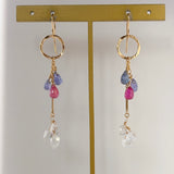 タンザナイトとルビー、ハーキマークォーツのリングピアス