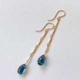 Concave London Blue Topaz Bar Chain Earrings 