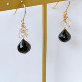 ブラックスピネルとダブルポイント水晶のブーケピアス