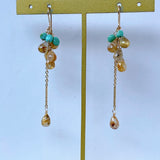 ルチルクォーツとソノランターコイズのシャンデリアピアス