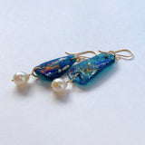 ローマングラスとアコヤパールのピアス