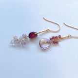 アメトリンとガーネットのアシンメトリーピアス