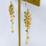 イエローオパールとシトリンとビアクォーツ、ツァボライトのミモザピアス