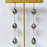 Three long South Sea pearl earrings 