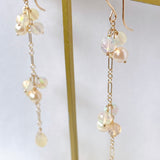 ラウンドカットオパールとアコヤベビーパールのロングピアス