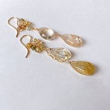 golden rutilated quartz and zircon earrings