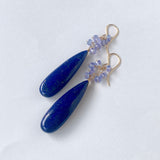 大きなラピスラズリとタンザナイトのブーケピアス