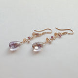 アメトリンと小粒天然石のロングピアス