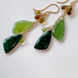 Green earrings with malachite, serpentine and petrol tourmaline