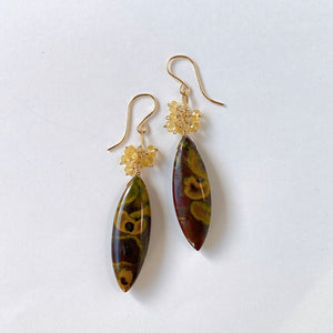 Fruit jasper and yellow aquamarine bouquet earrings