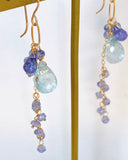 Large aquamarine and tanzanite long earrings