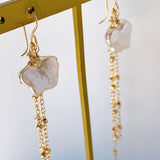 Butterfly pearl chain fringe earrings 