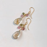 ゴールデンルチルクォーツとトルマリンのピアス