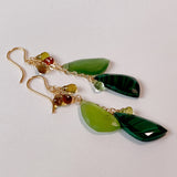 Green earrings with malachite, serpentine and petrol tourmaline