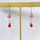 Delicate rhodochrosite and ruby ​​earrings from Peru 