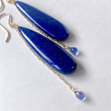 大きなラピスラズリと小さなタンザナイトのドロップピアス