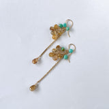 ルチルクォーツとソノランターコイズのシャンデリアピアス