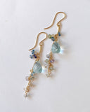 Large aquamarine and Ceylon sapphire long earrings