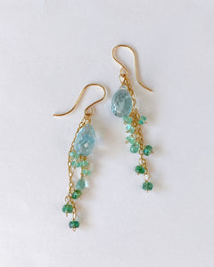 Large aquamarine and emerald earrings