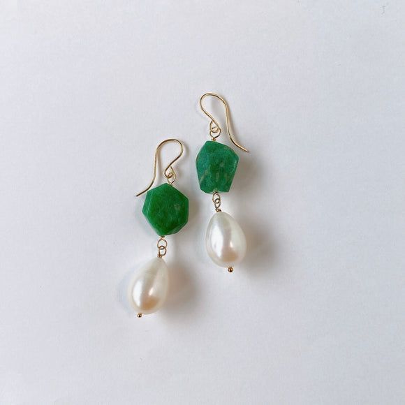 Russian amazonite and large freshwater pearl earrings