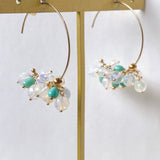 【YN様専用】ラウンドカットオパールとソノランターコイズのフープピアス