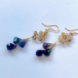 フローライトとナチュラルジルコンのピアス