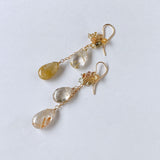 golden rutilated quartz and zircon earrings