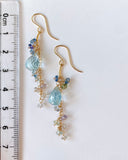 Large aquamarine and Ceylon sapphire long earrings