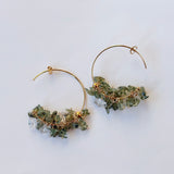 モルダバイトとハーキマークォーツのフープピアス