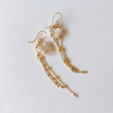 Butterfly pearl chain fringe earrings 