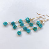 ソノランターコイズとアコヤケシパールのロングピアス