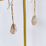 Golden rutilated quartz bar chain earrings