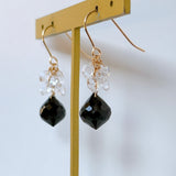 ブラックスピネルとダブルポイント水晶のブーケピアス